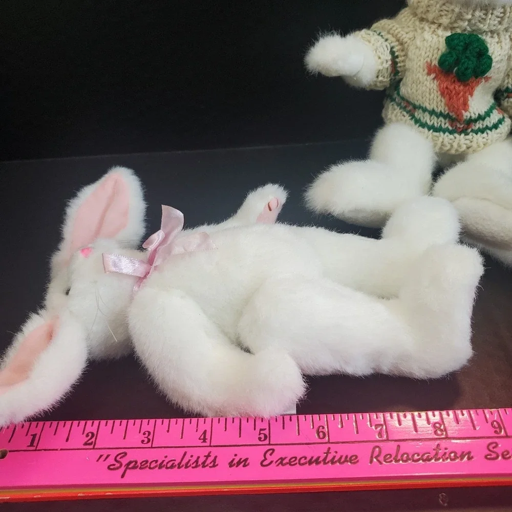 White‎ Bunny Rabbit Plush Lot Of 2- Hug Fun, Boyds With Carrot Sweater Jointed